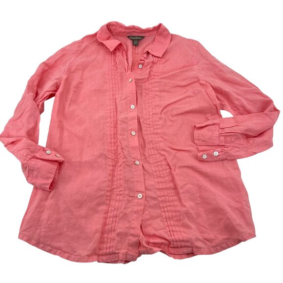 Tommy Bahama Women's Pink Linen Button-Up Shirt size Large Long Sleeves - Picture 1 of 5